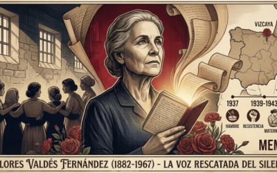"Ilustración conmemorativa de Dolores Valdés Fernández (1882-1967) destacando su labor como activista, su paso por la prisión de Saturrarán y sus diarios manuscritos ".