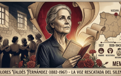 "Ilustración conmemorativa de Dolores Valdés Fernández (1882-1967) destacando su labor como activista, su paso por la prisión de Saturrarán y sus diarios manuscritos ".