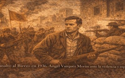 Ilustración asalto al Bierzo 1936 con columnas mineras y enfrentamientos en Ponferrada