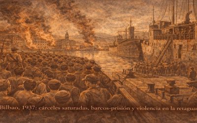 Ilustración cárceles de Bilbao y barcos prisión en la ría durante la guerra civil 1937