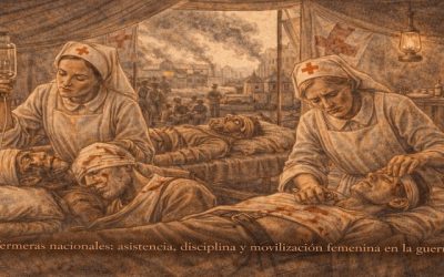 Ilustración enfermeras nacionales atendiendo heridos durante la Guerra Civil española
