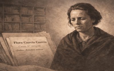 Ilustración de mujer represaliada durante el franquismo asociada a expediente judicial y archivo histórico en Asturias.