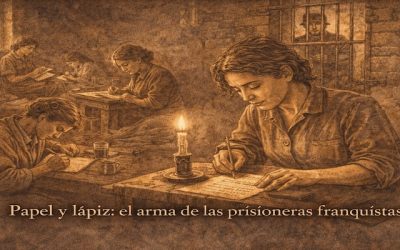 Ilustración prisioneras franquistas escribiendo en la cárcel con papel y lápiz como forma de resistencia