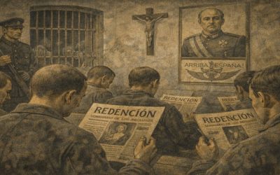 Presos leyendo periódicos del régimen franquista a