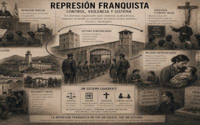 Represión franquista con cárceles, control social, sistema penitenciario y mujeres represaliadas.