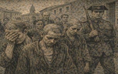 Ilustración que representa represión en Asturias.